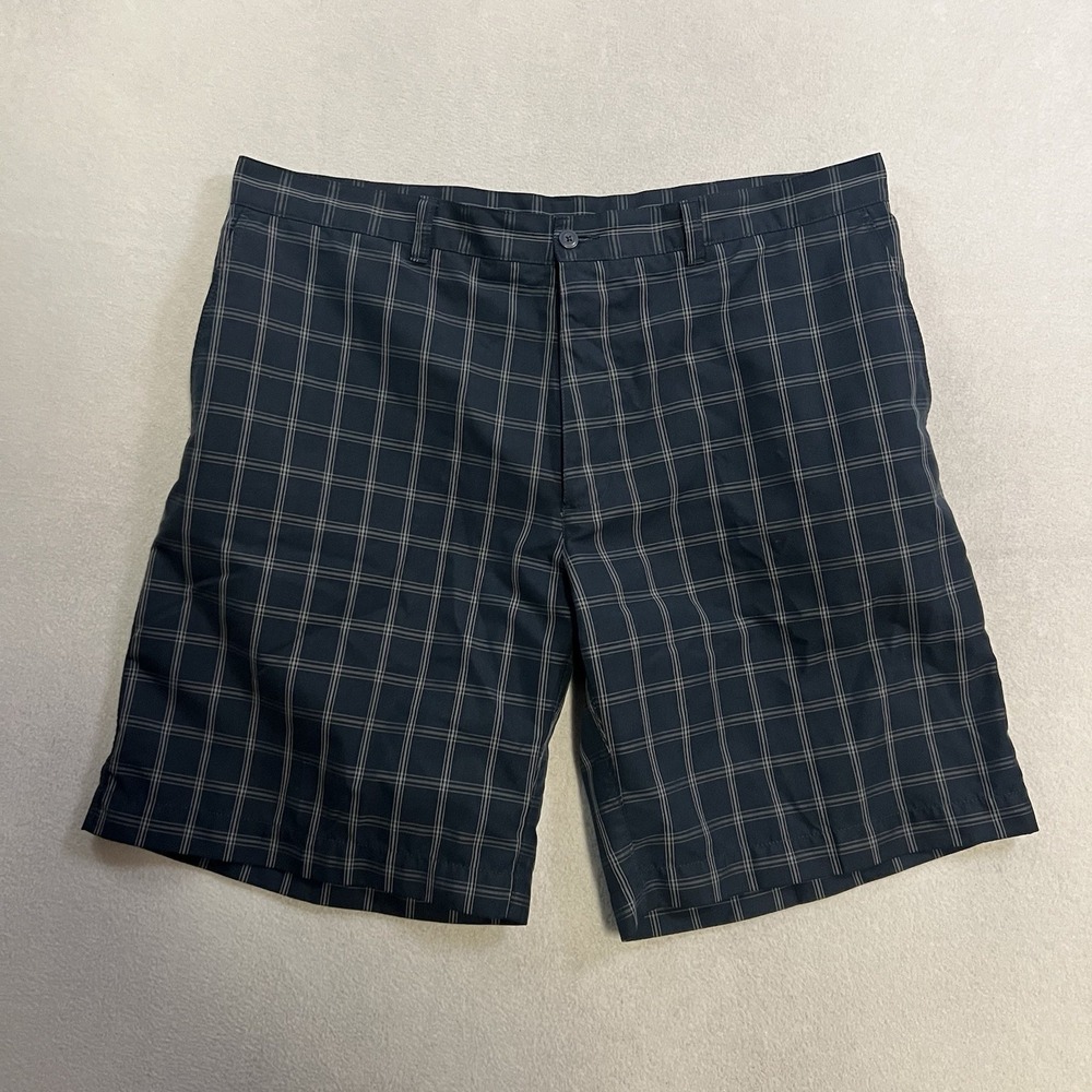 PGA Tour Tan Golf Shorts Men's Size 38 Blue Plaid Stretch Performance 10" Inseam